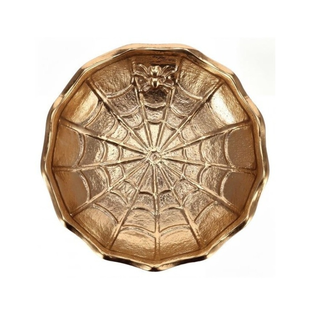 My Texas House Halloween Spider Web Decorative Dish 6" Gold